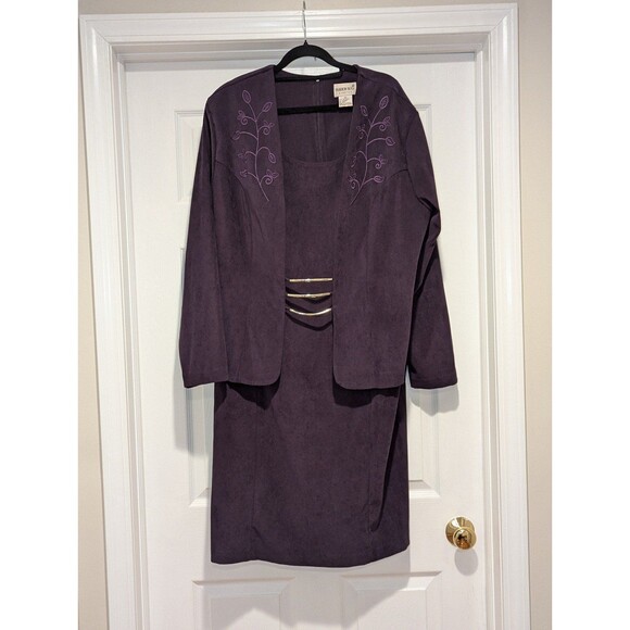 Vintage Fashion Bug 22W Purple Velour Velvet Sheath Dress attached Blazer (U10) - Picture 2 of 6